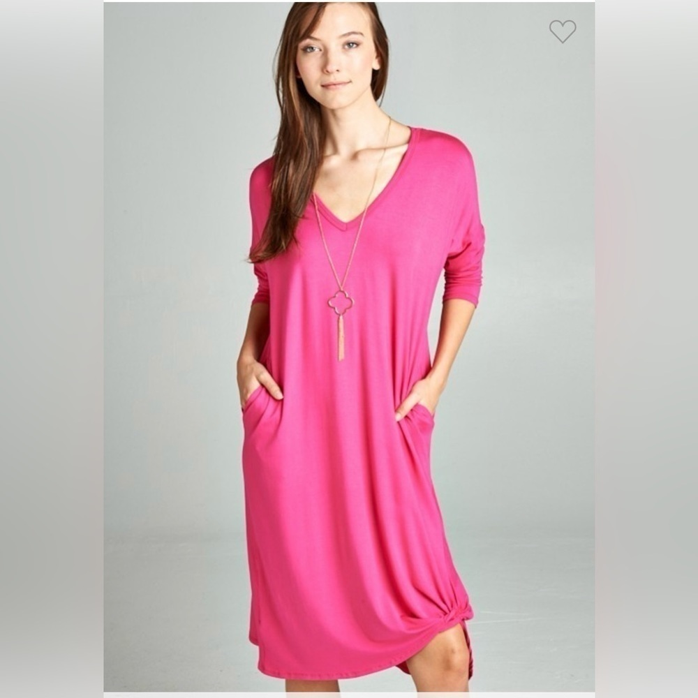 Hot Pink Solid Jersey Midi Dress